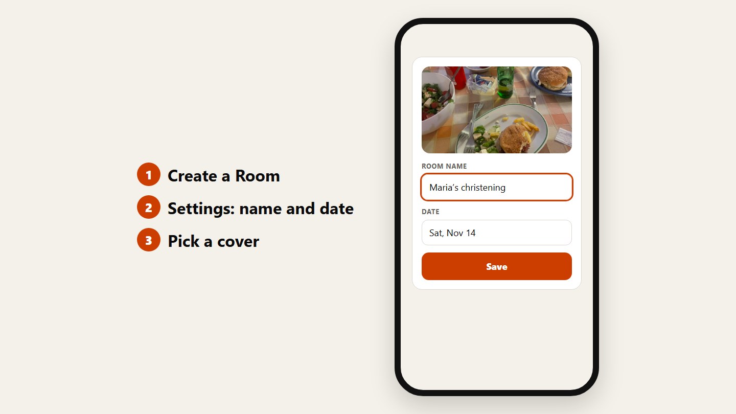 A phone with the Room’s name, date and cover