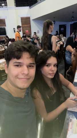 Two friends at a party