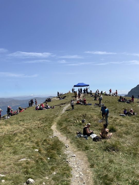 Hikers near a mountain peak