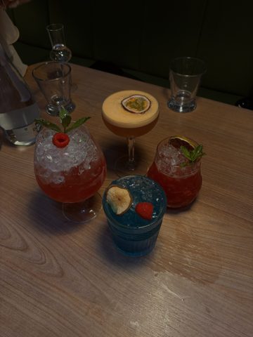Colourful cocktails on a table